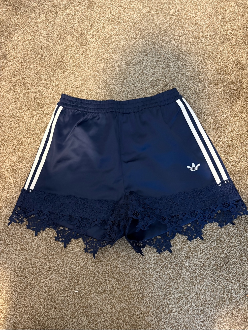 adidas Navy Lace-Trim Athletic Shorts with Three Stripes - Picture 4 of 6